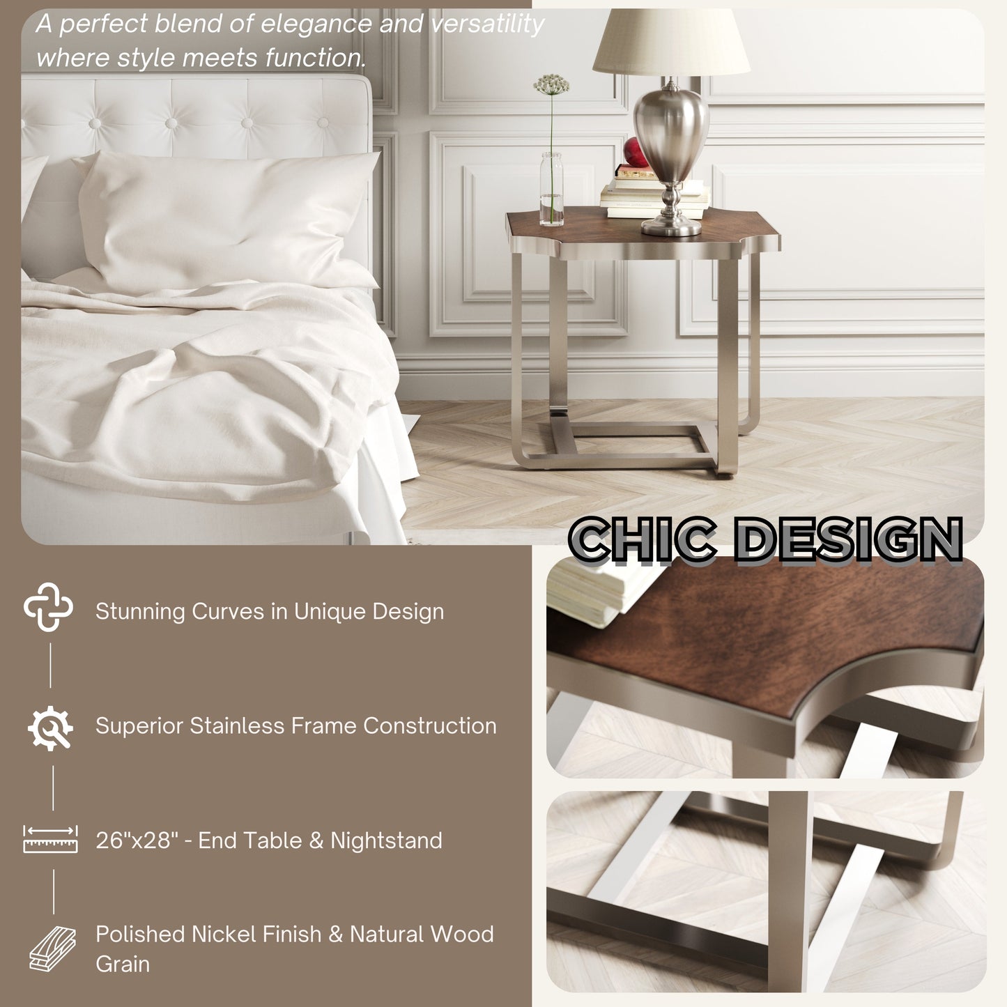 Roundhill Furniture Ruffin 3-Piece Square Coffee Table Set, 40"x40" Coffee Table and Two End Table