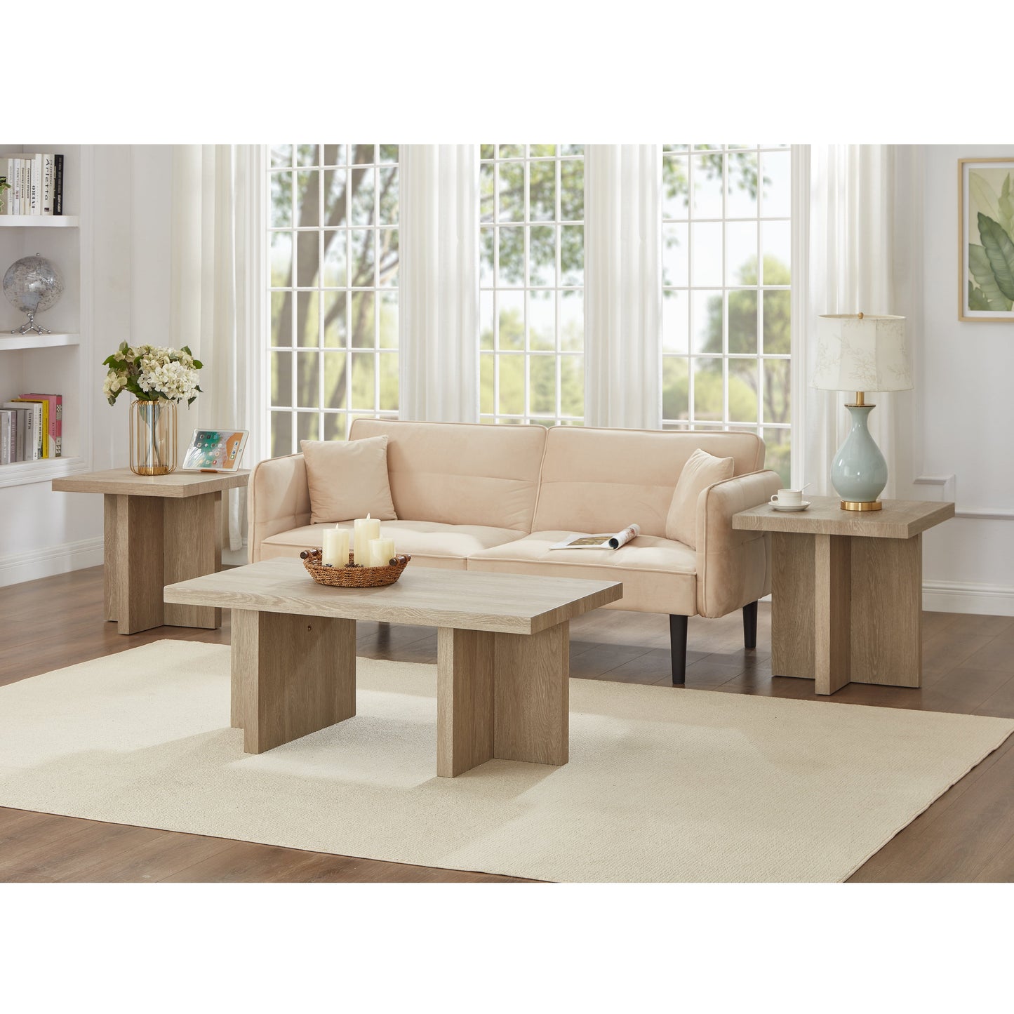 Roundhill Furniture Mchome 3-Piece Coffee Table Set, Coffee Table and Two End Tables