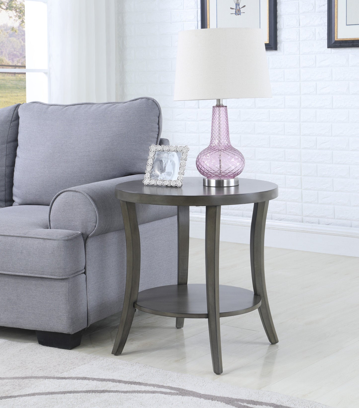 Roundhill Furniture Perth Round End Table with Shelf