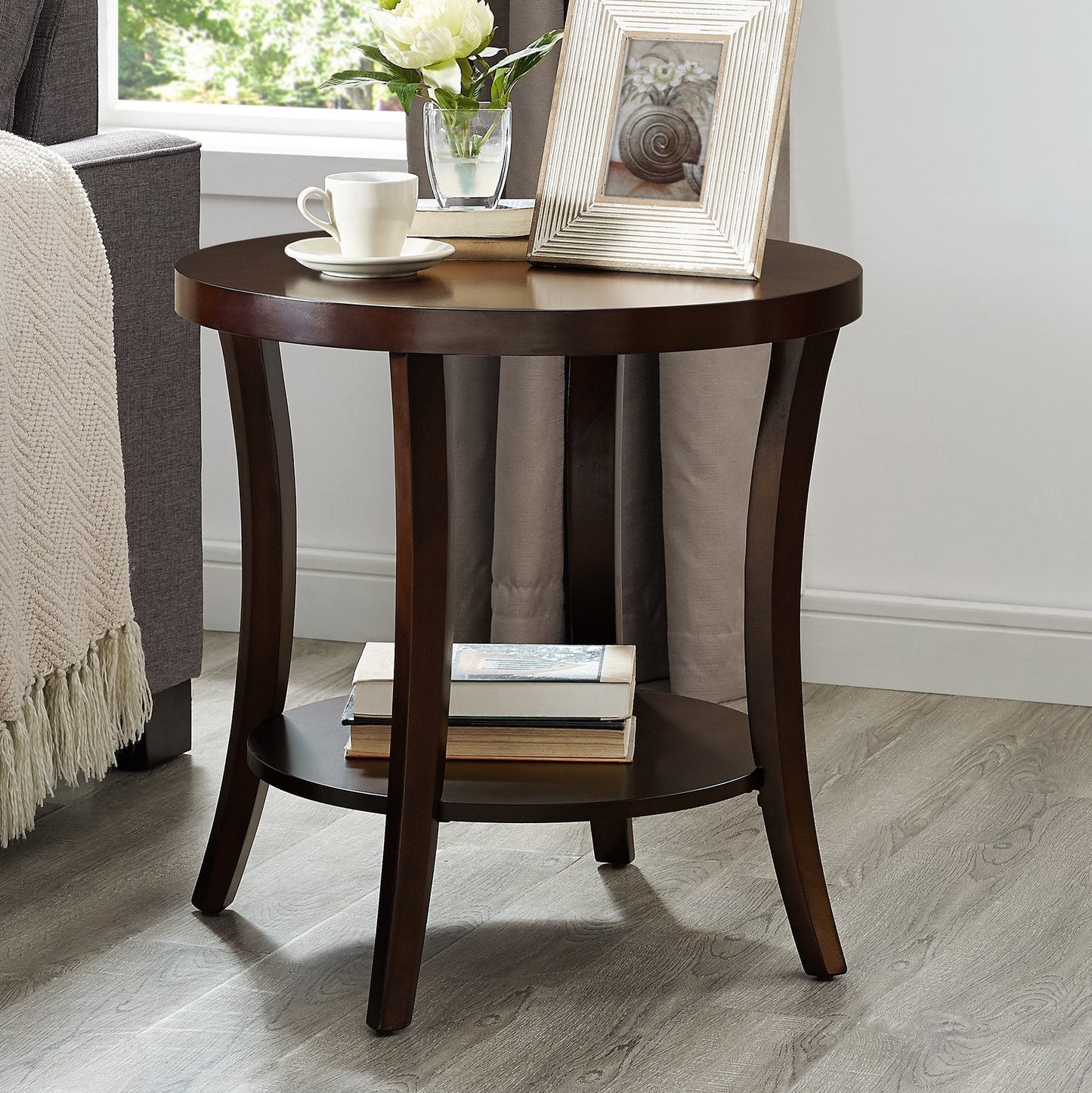 Roundhill Furniture Perth Round End Table with Shelf