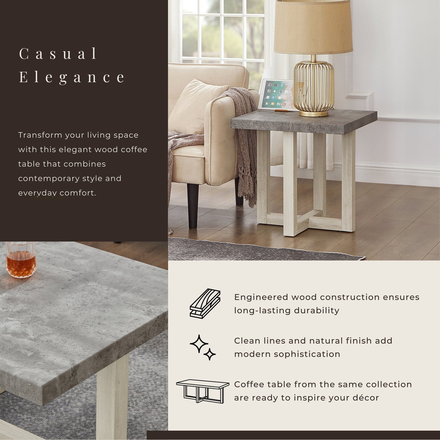 Roundhill Furniture Luno Contemporary End Table