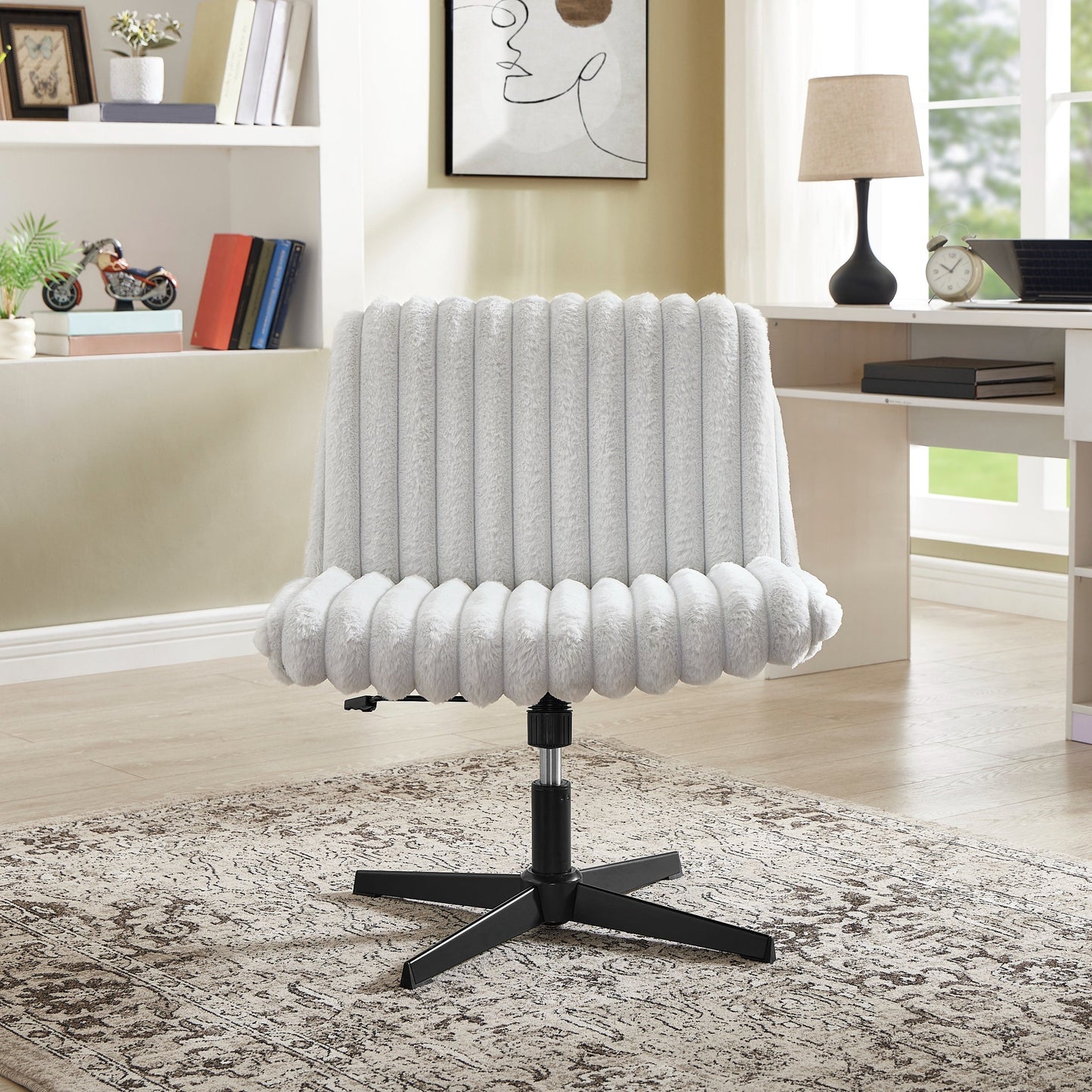 Roundhill Blynn Adjustable Swivel Criss Cross Chair, Wide Seat Office Chair Vanity Chair