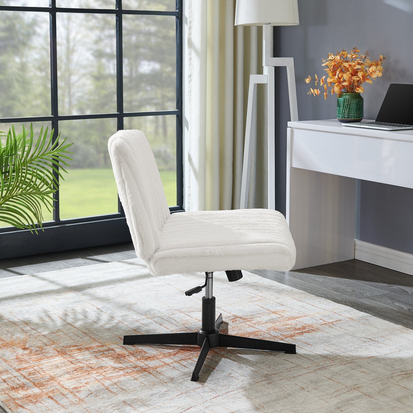 Roundhill Blynn Adjustable Swivel Criss Cross Chair, Wide Seat Office Chair Vanity Chair