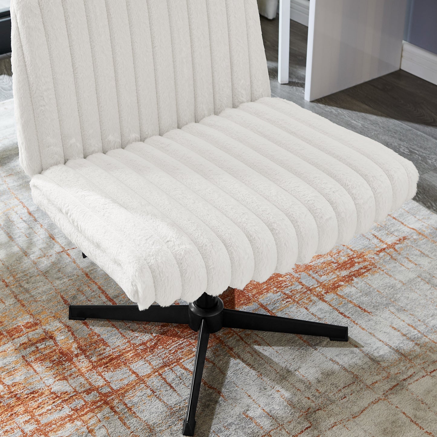 Roundhill Blynn Adjustable Swivel Criss Cross Chair, Wide Seat Office Chair Vanity Chair