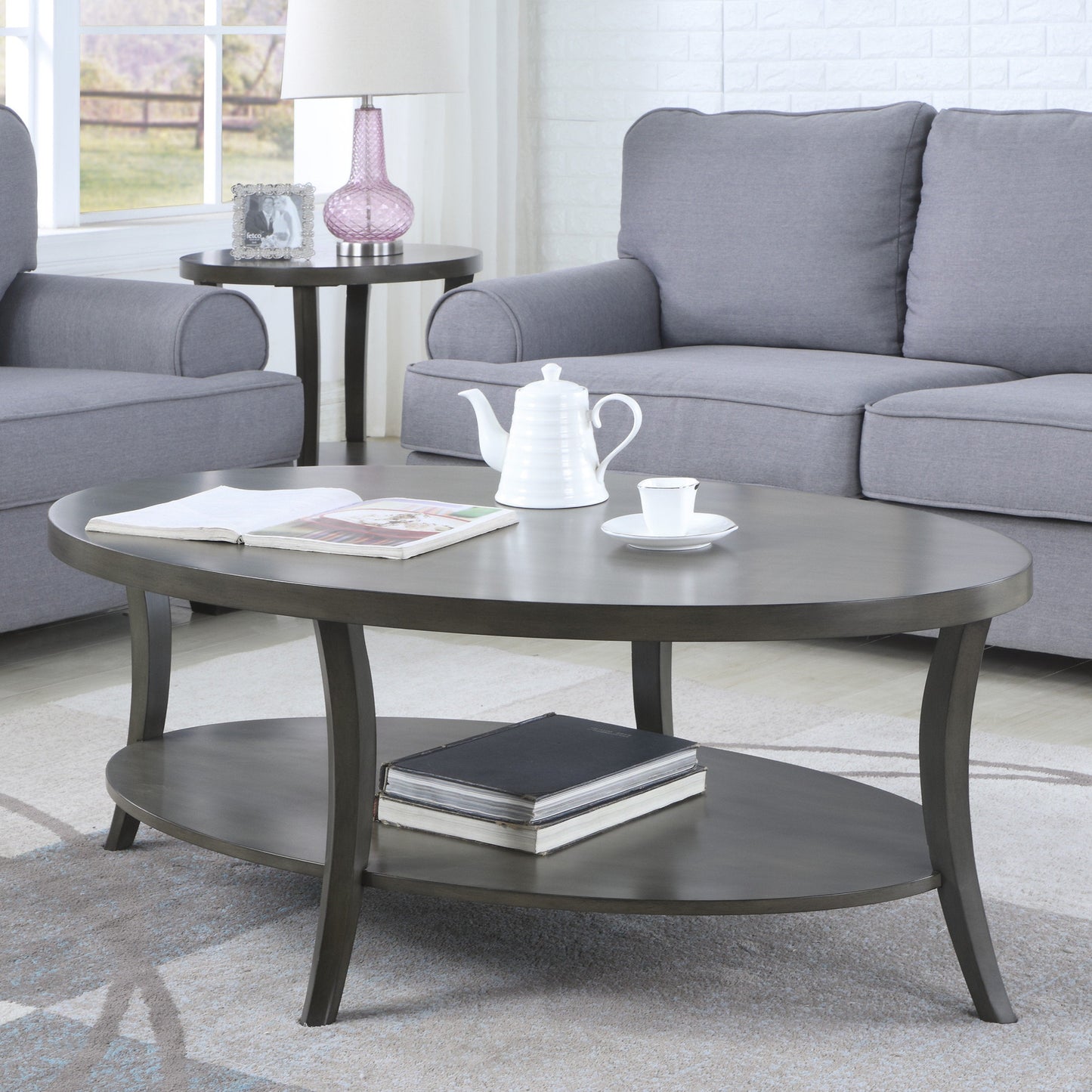 Roundhill Furniture Perth Contemporary 3-Piece Oval Coffee Table Set