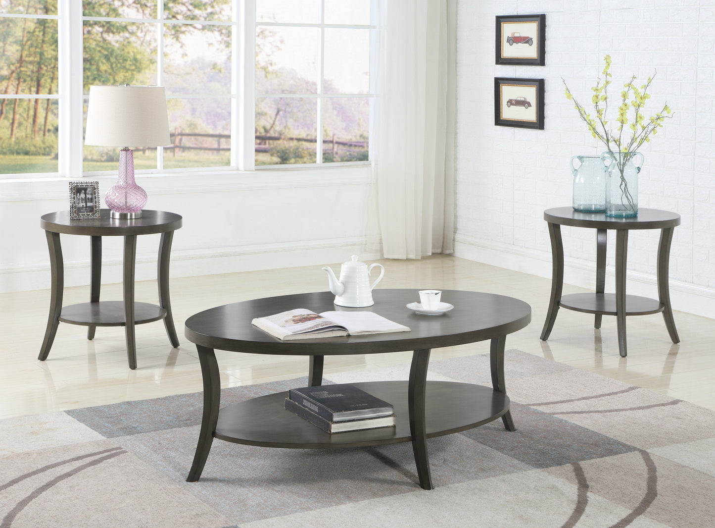 Roundhill Furniture Perth Contemporary 3-Piece Oval Coffee Table Set