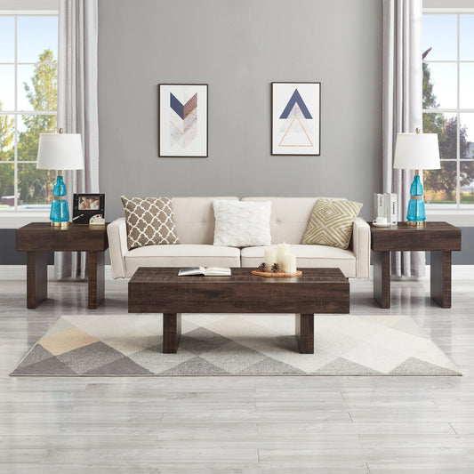 Roundhill Furniture Athens 3-Piece Set Modern Accent Coffee Table with Two End Tables