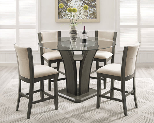 Kecco Gray 5-Piece Round Glass Top Counter Height Dining Set