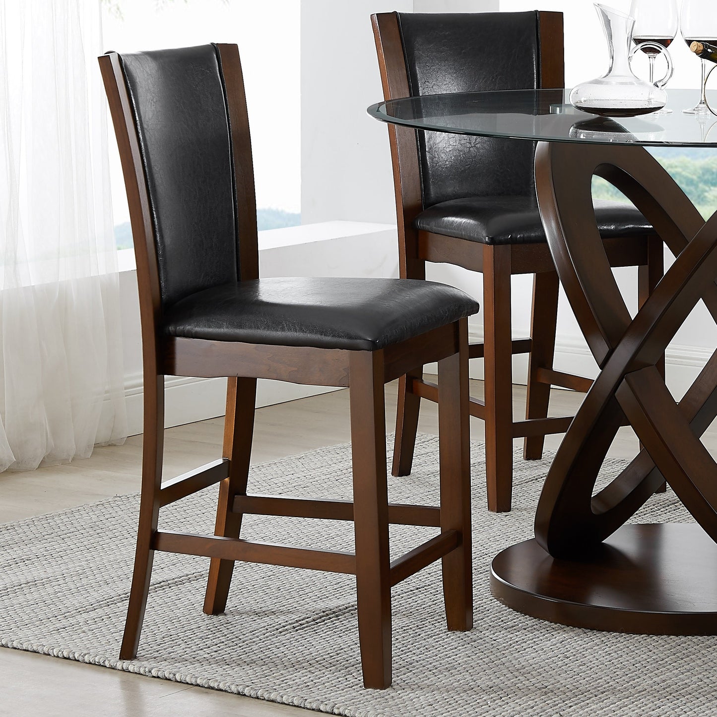 Cicicol Espresso 5PC Counter Height Glass Top Dining Table with Chairs
