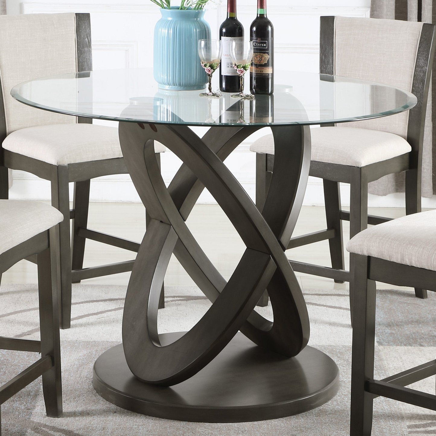 Cicicol 5 Piece Glass Top Counter Height Dining Table with Chairs, Gray