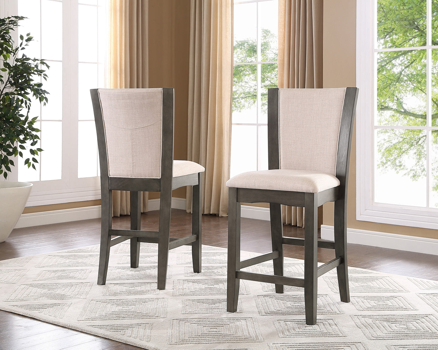 Cicicol 5 Piece Glass Top Counter Height Dining Table with Chairs, Gray