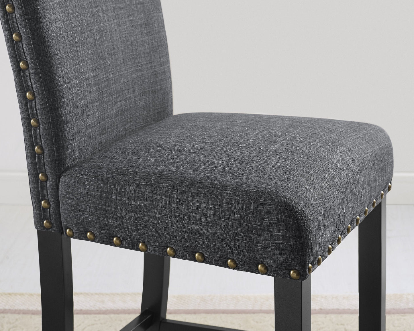 Roundhill Furniture Biony Espresso Wood Counter Height Dining Set with Fabric Nailhead Stools