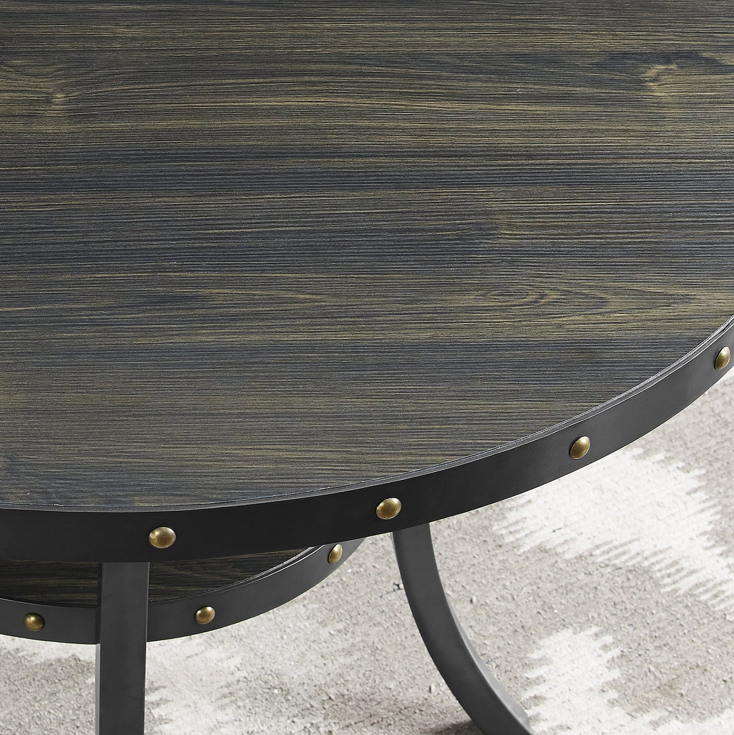 Roundhill Furniture Biony 3-Piece 36" Round Espresso Finish Bar Table with 2 Fabric Nail Head Pub Chairs