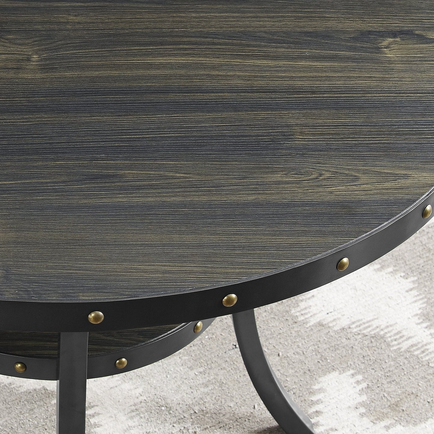 Roundhill Furniture Biony 3-Piece 36" Round Espresso Finish Bar Table with 2 Fabric Nail Head Pub Chairs