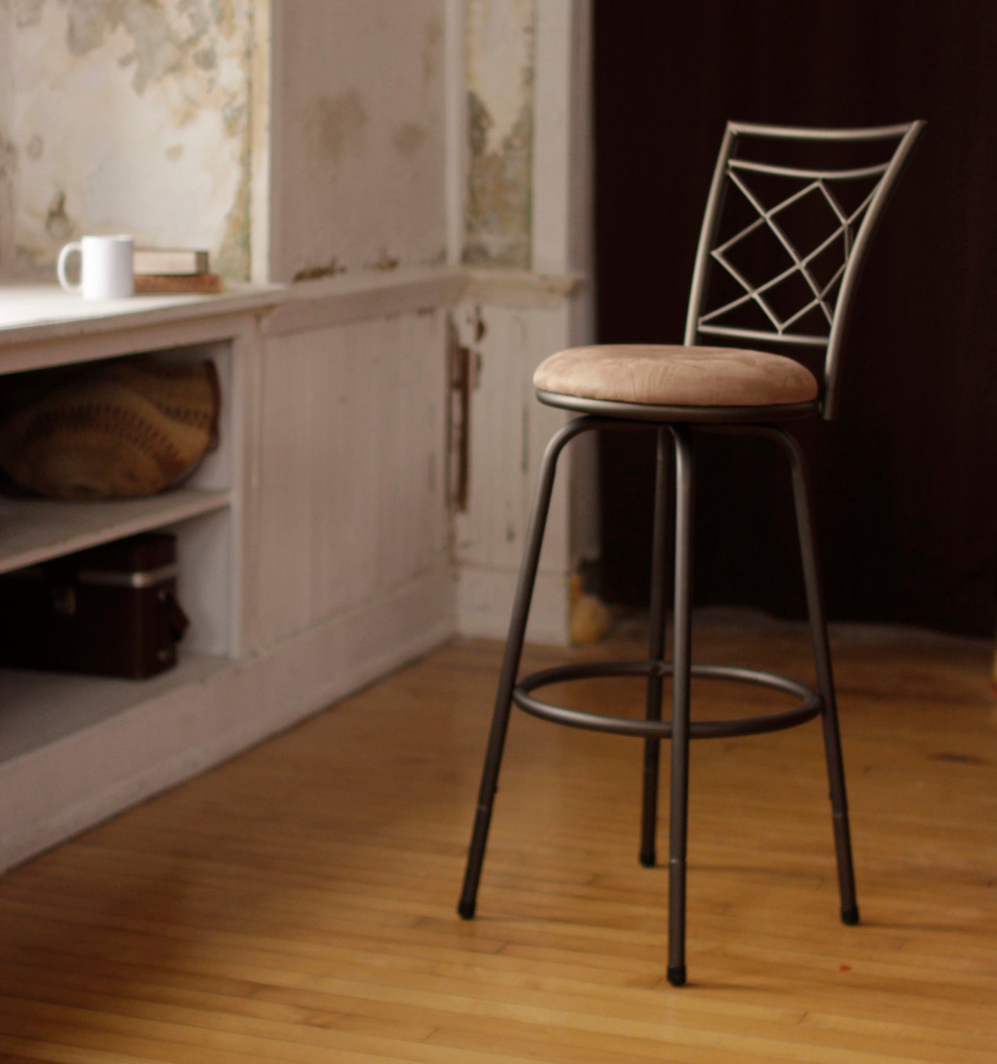 Halfy Round Seat Bar/Counter Height Adjustable Metal Brown Bar Stool
