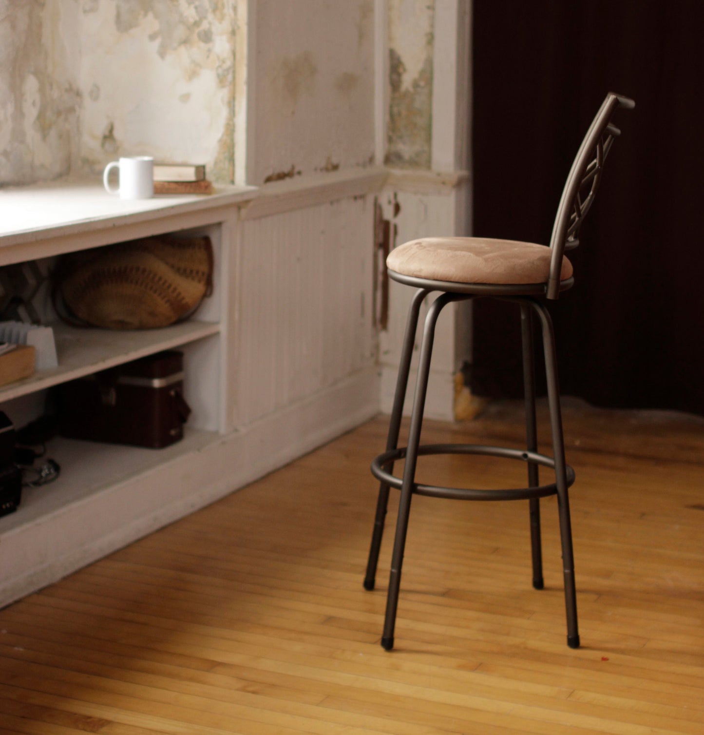Halfy Round Seat Bar/Counter Height Adjustable Metal Brown Bar Stool