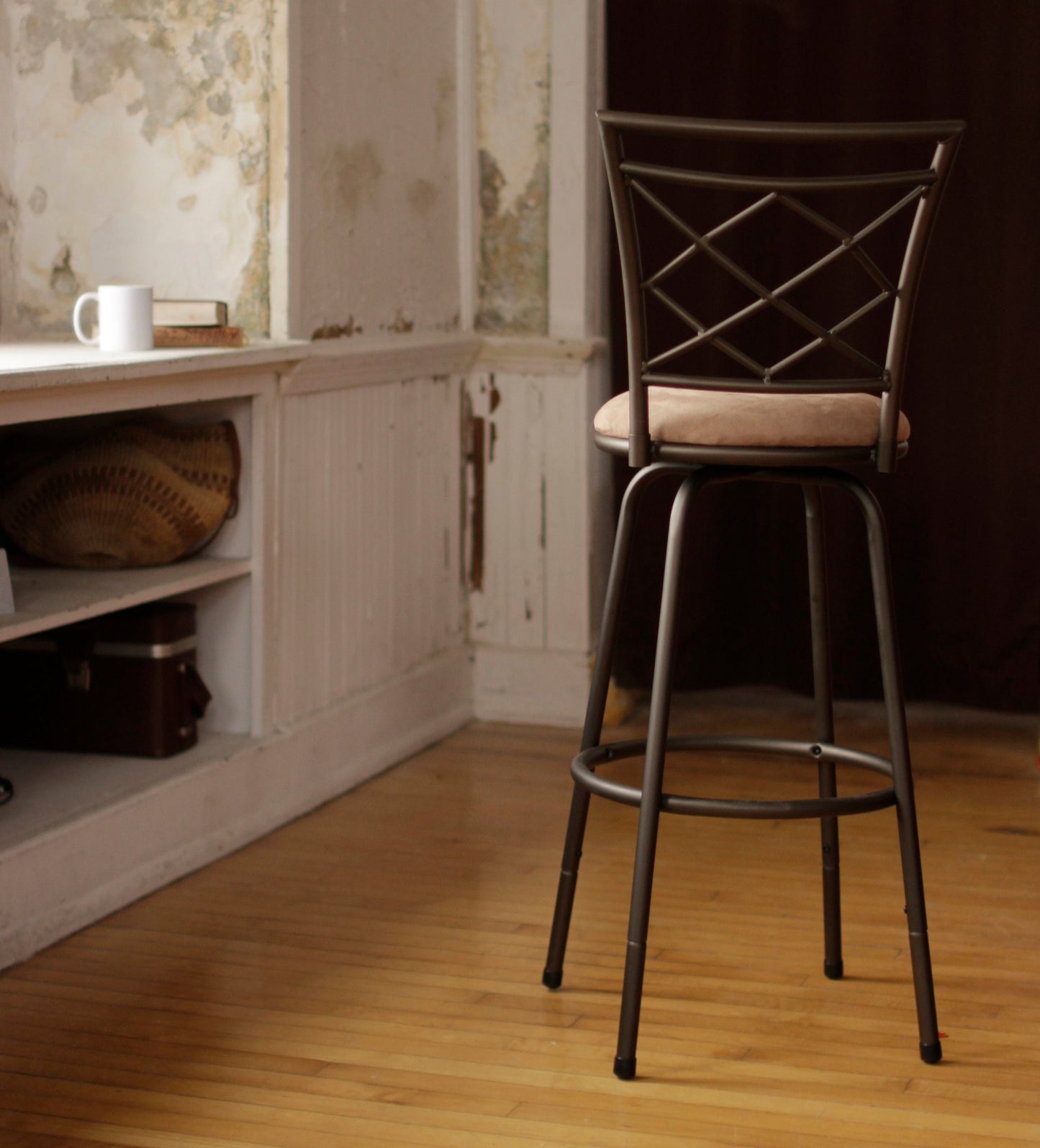 Halfy Round Seat Bar/Counter Height Adjustable Metal Brown Bar Stool
