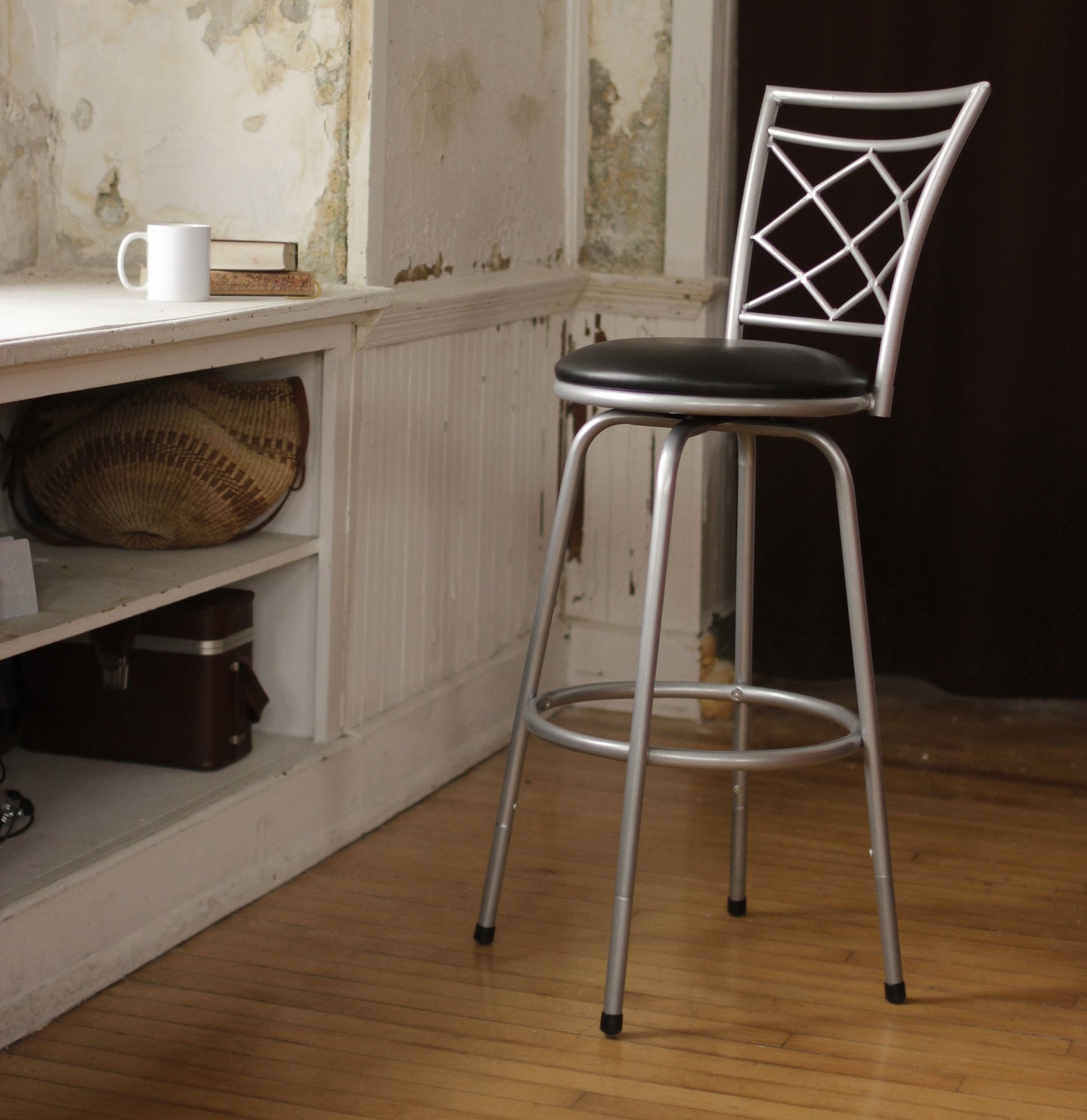 Halfy Round Seat Bar/Counter Height Adjustable Metal Silver Bar Stool