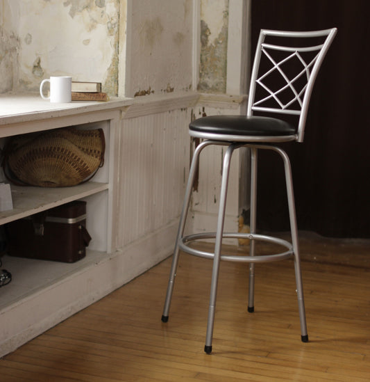 Halfy Round Seat Bar/Counter Height Adjustable Metal Silver Bar Stool