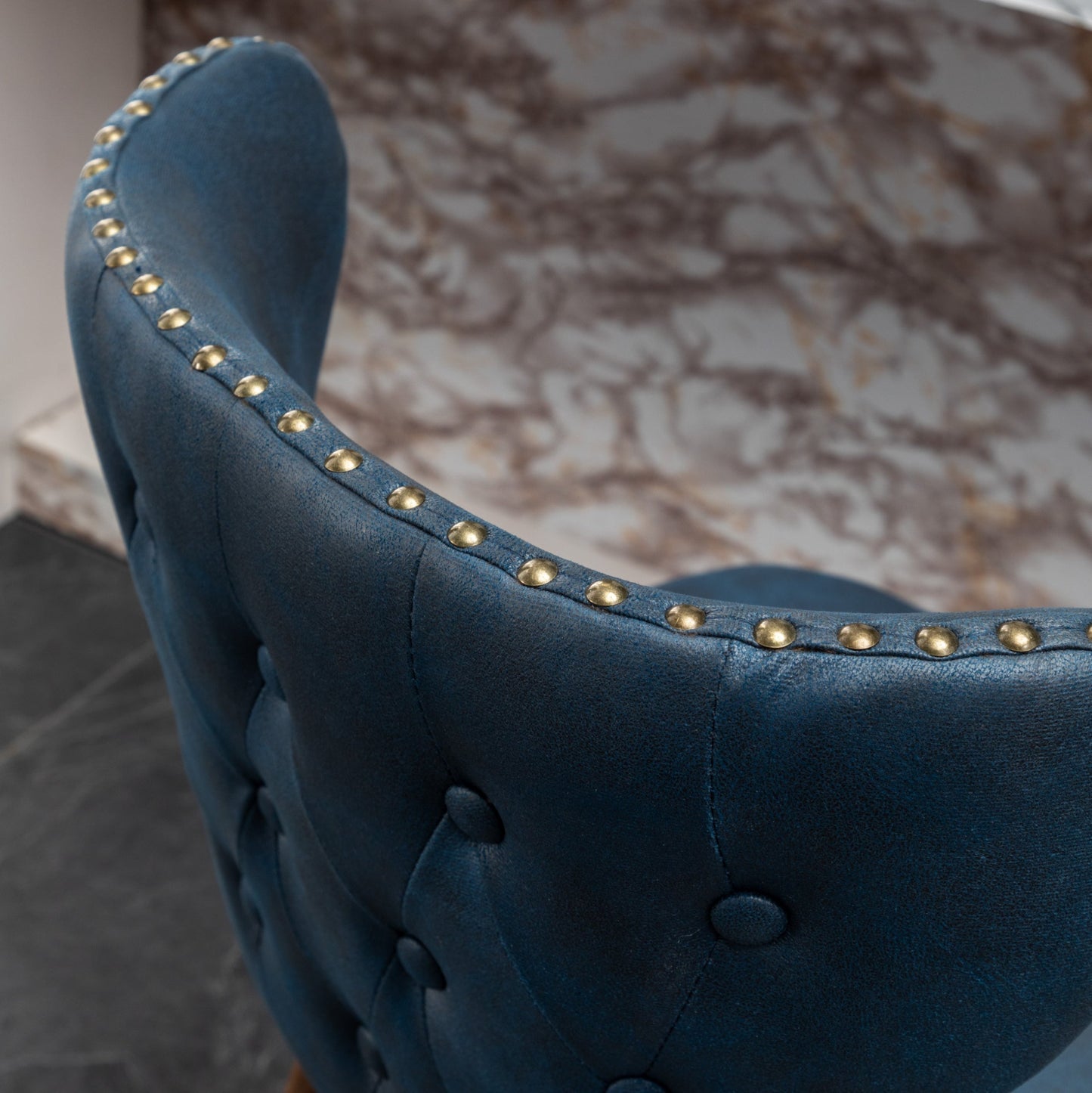 Roundhill Furniture Nevis Mid-century Modern Faux Leather Tufted Nailhead Trim Counter Stool, Blue, Set of 2