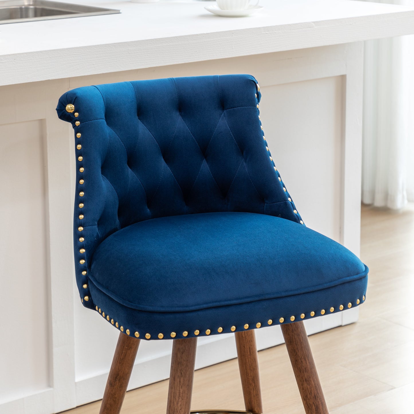 Roundhill Furniture Elvara Set of 2 Button-Tufted Counter Stools with Nailhead Trim