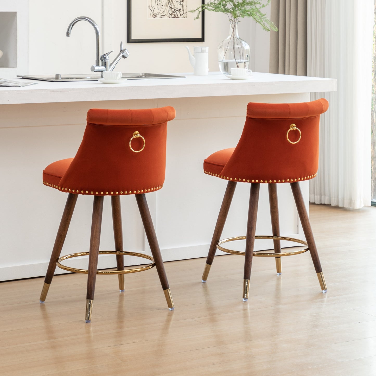 Roundhill Furniture Elvara Set of 2 Button-Tufted Counter Stools with Nailhead Trim