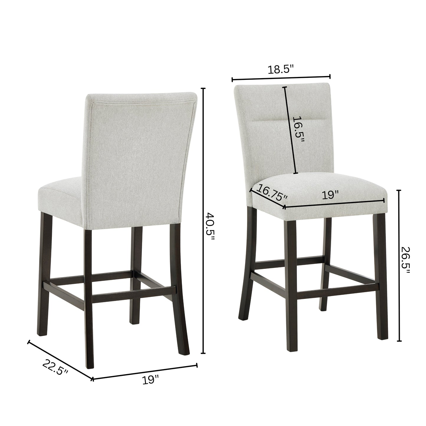 Roundhill Furniture Cavira Modern Upholstered Counter Height Stools, Set of 2, Gray