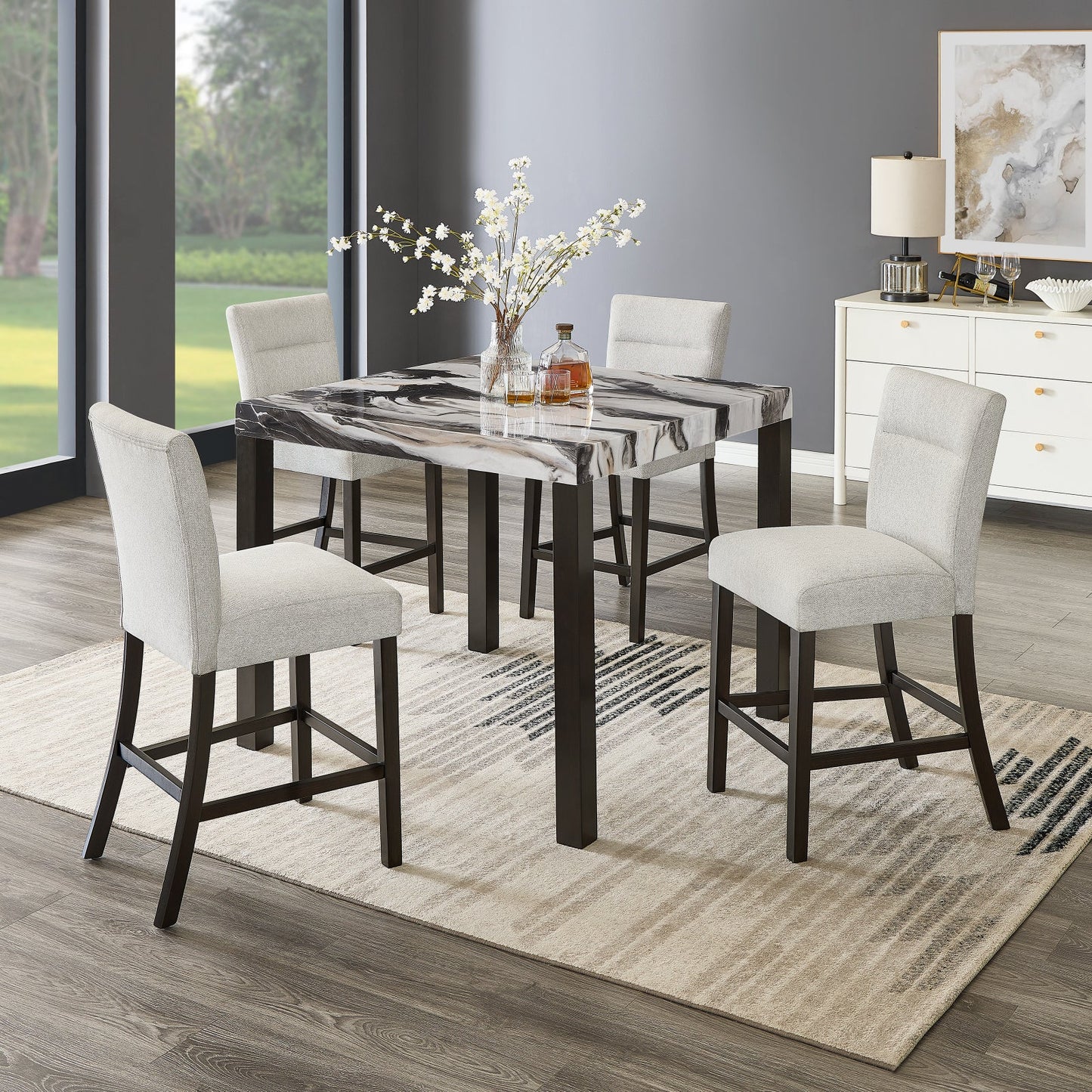 Roundhill Furniture Cavira Modern Upholstered Counter Height Stools, Set of 2, Gray