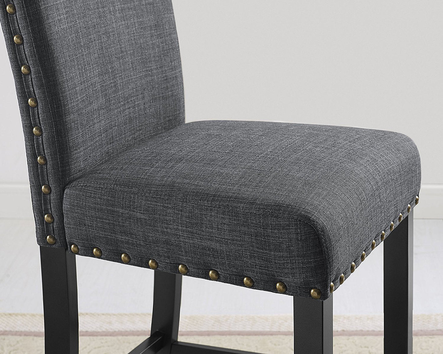 Biony 5-Piece Espresso Wood Counter Height Dining Set with Gray Fabric Nail head Chairs