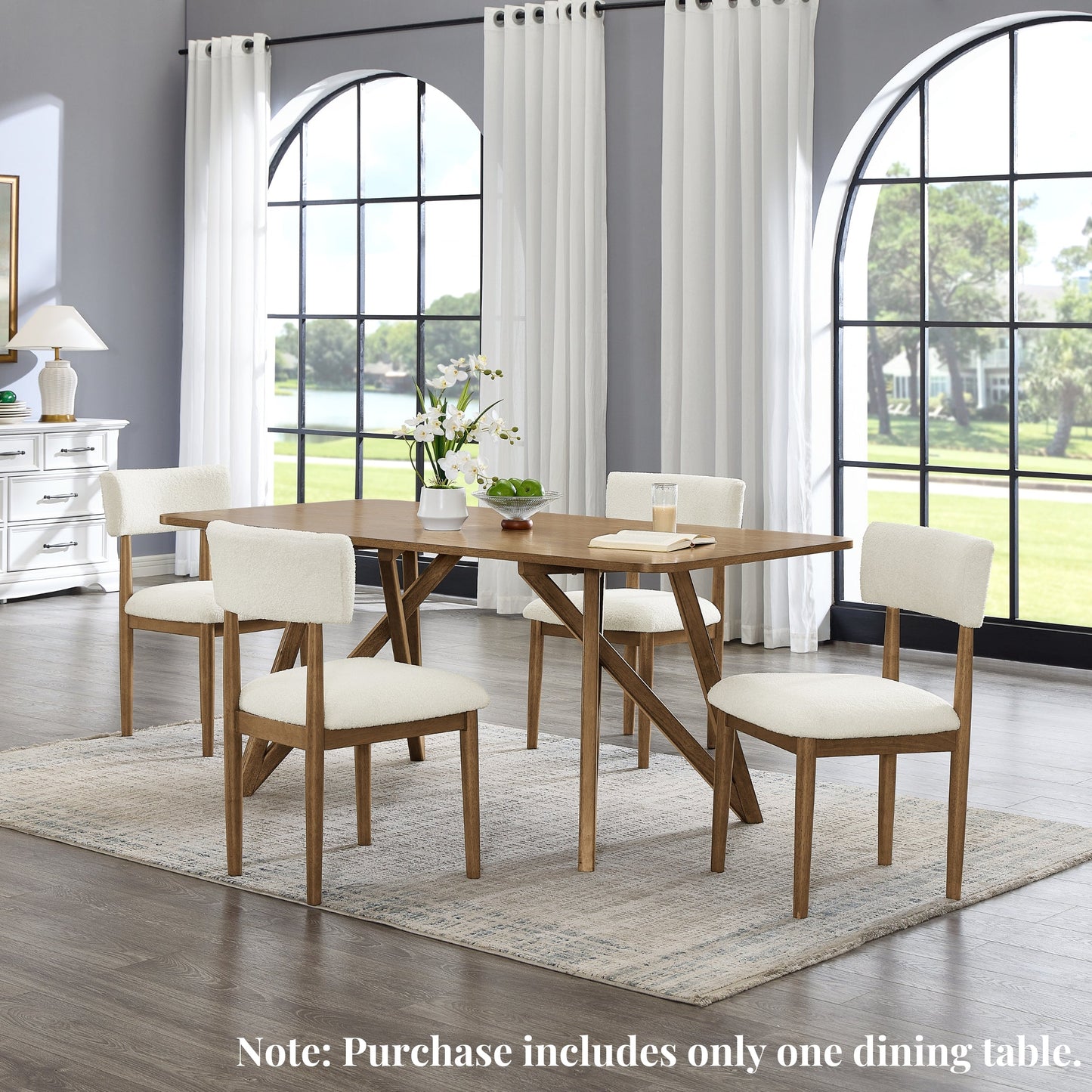 Roundhill Furniture Axler 70-in Length Dining Table, Tripod-Cross Leg, Light Oak
