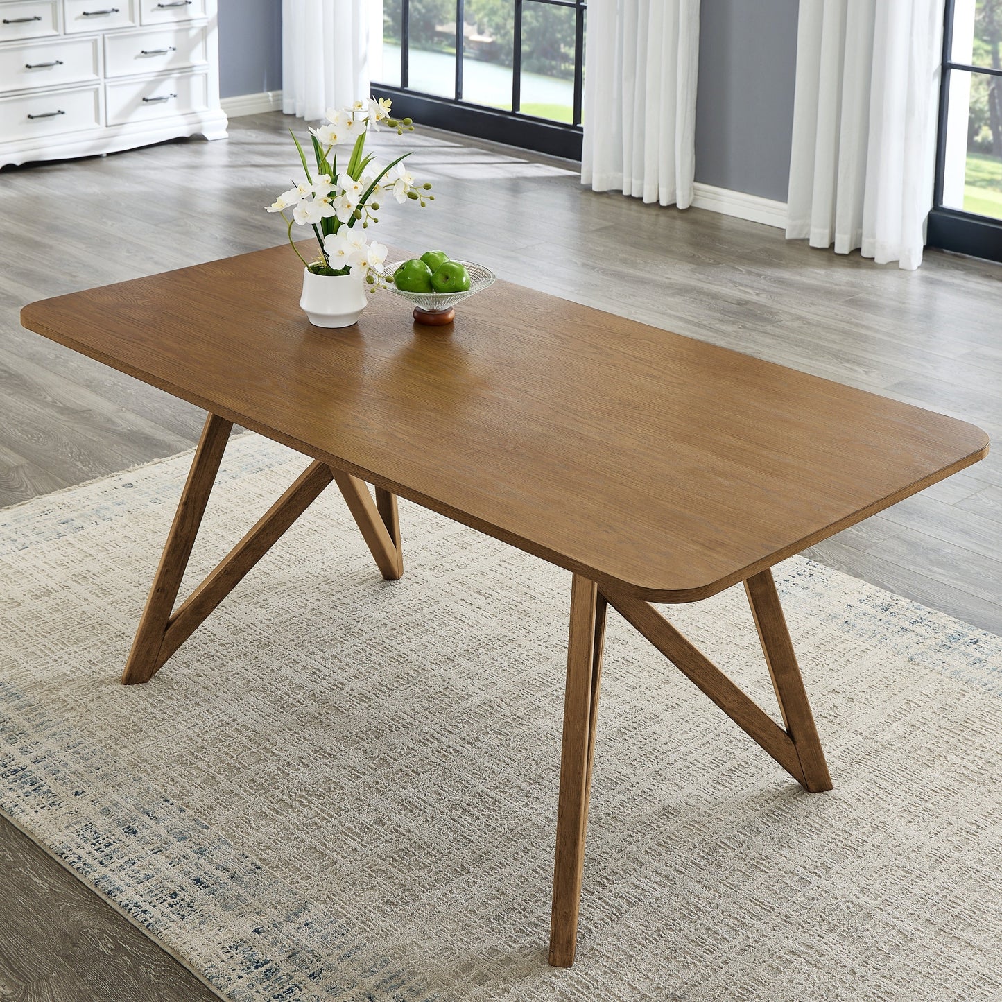 Roundhill Furniture Axler 70-in Length Dining Table, Tripod-Cross Leg, Light Oak