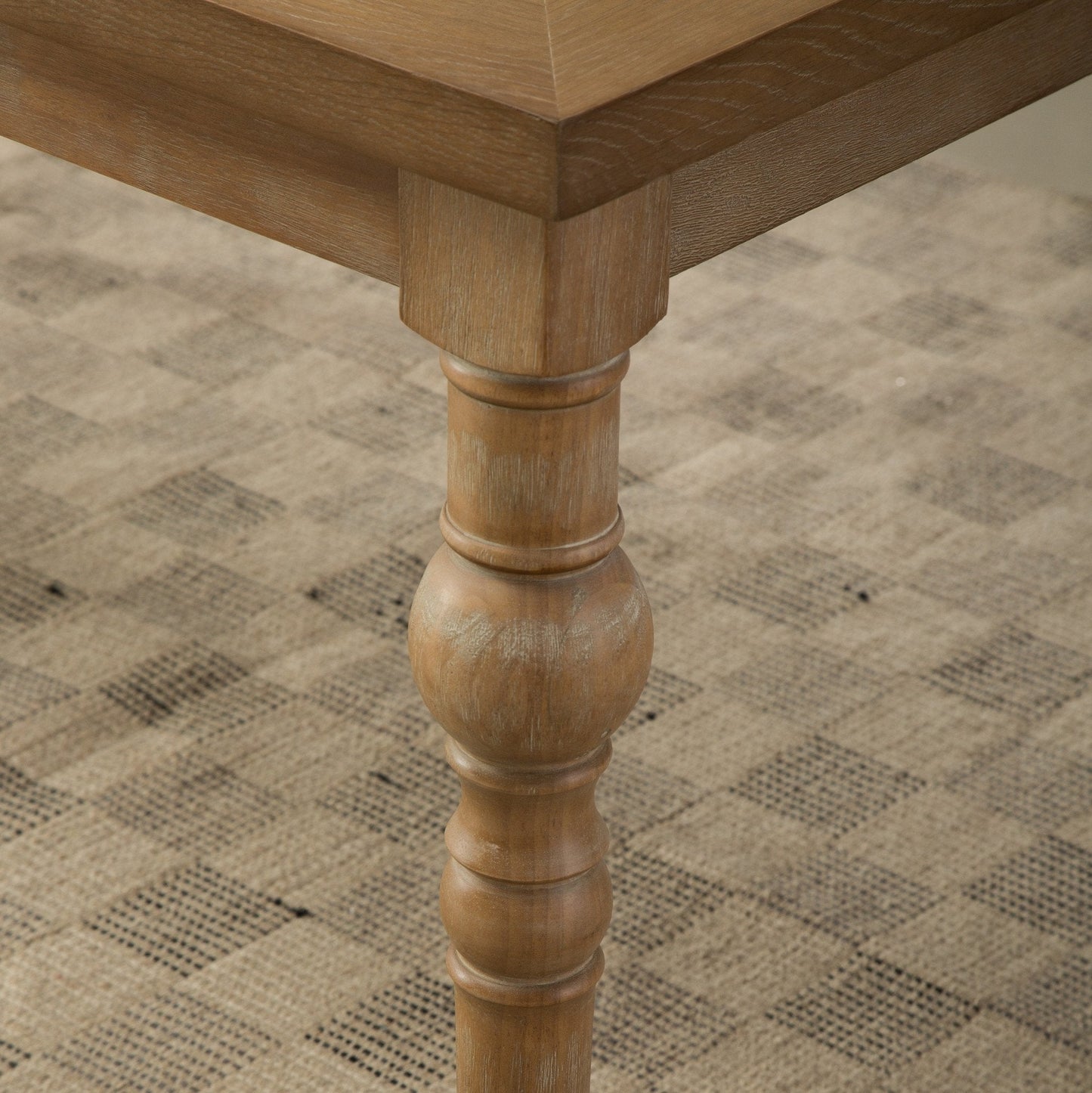 Habitanian Solid Wood Dining Table with 6 tufted Chairs, Tan