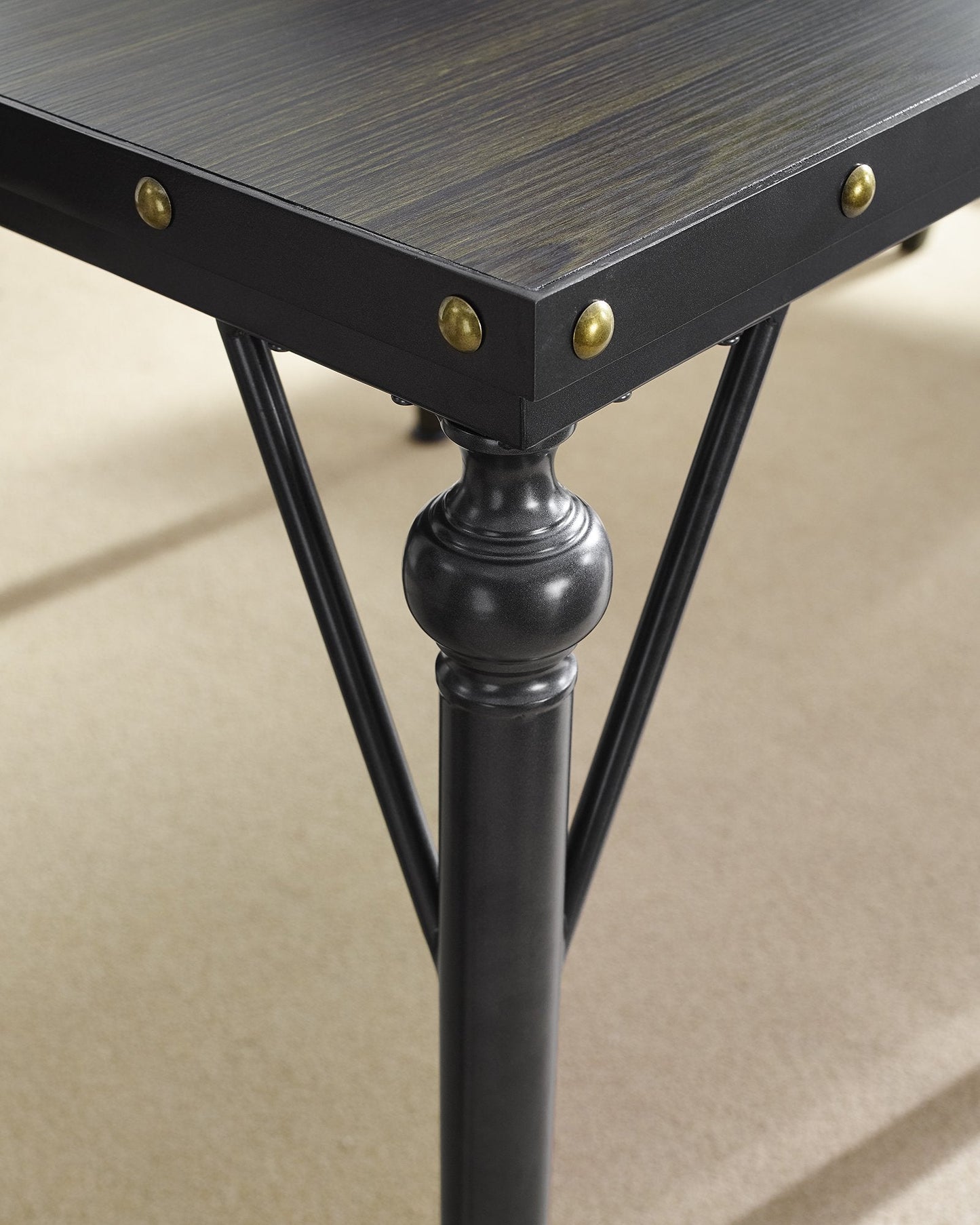 Biony Nailhead Espresso Wood Dining Table with Metal Frame