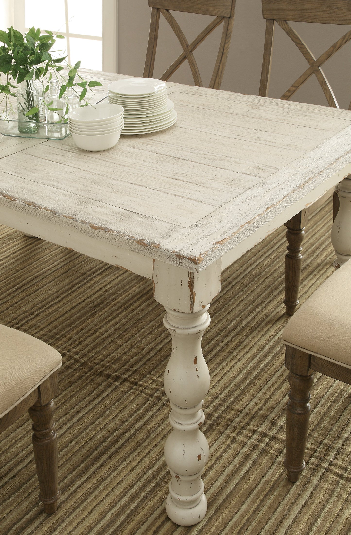 Trani Weathered Worn White 7-Piece Dining Set with Extendable Table