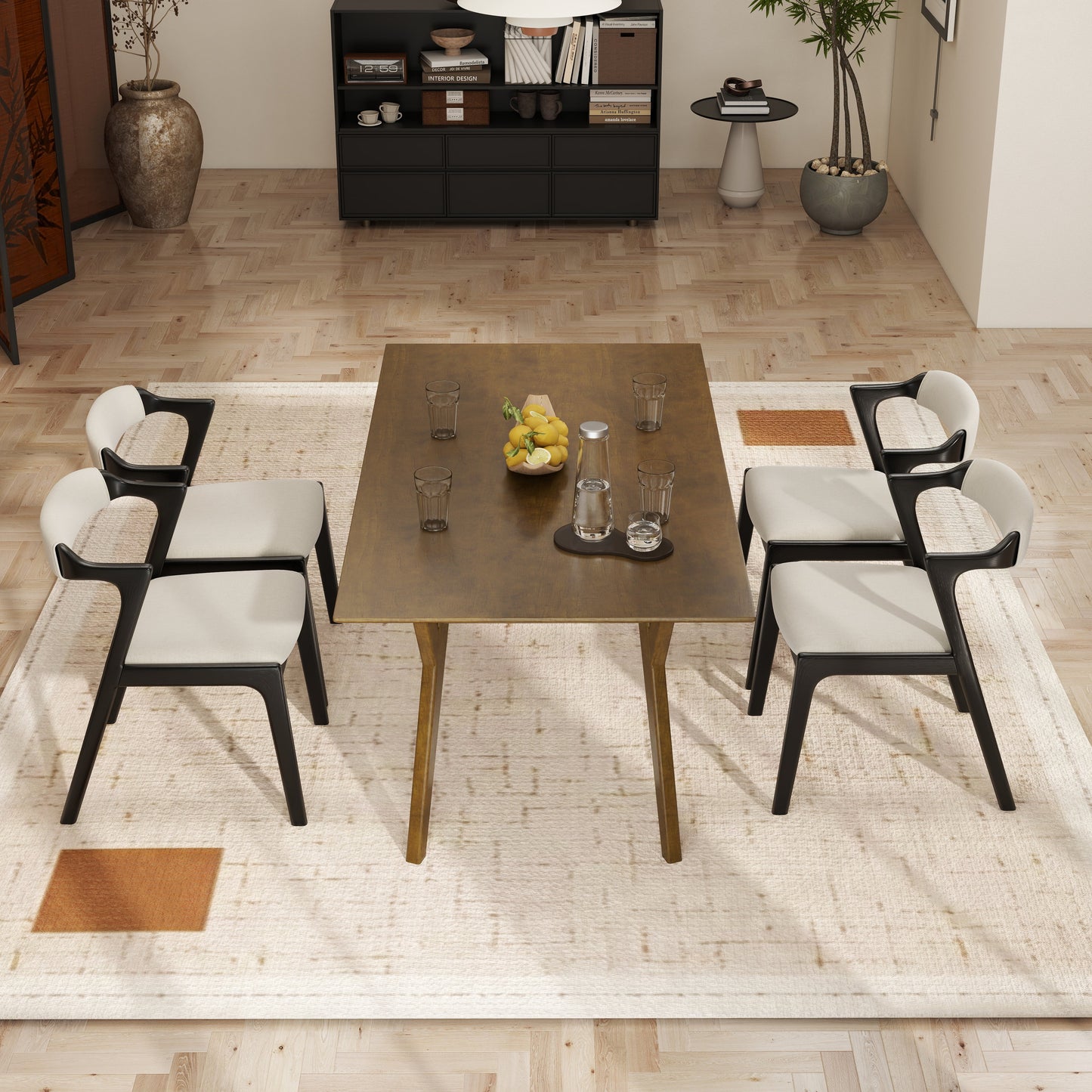 Roundhill Furniture Lavin Modern 5-Piece Dining Set, Walnut Finished Dining Table with 4 Chairs