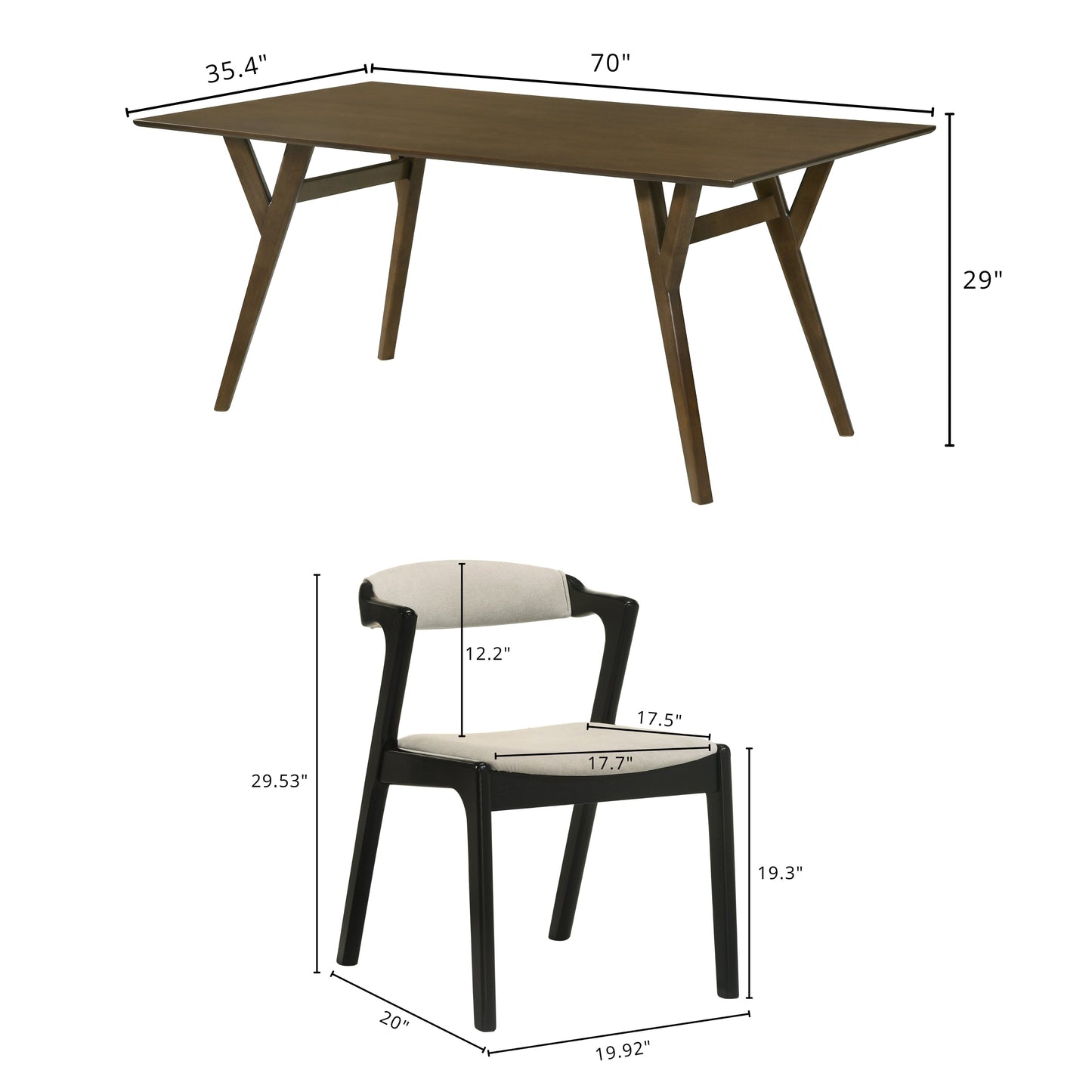 Roundhill Furniture Lavin Modern 5-Piece Dining Set, Walnut Finished Dining Table with 4 Chairs