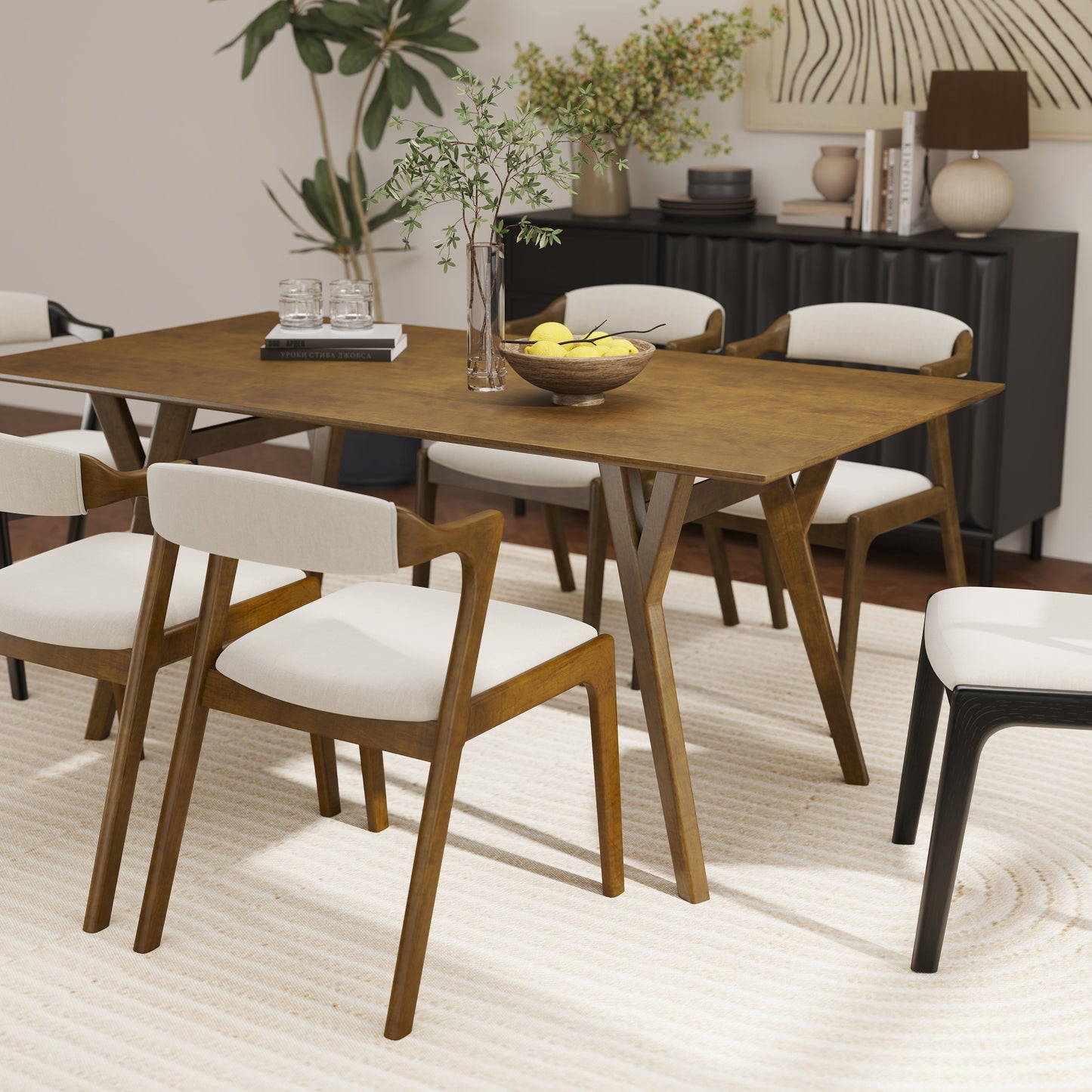 Roundhill Furniture Lavin Modern 7-Piece Dining Set, Dining Table with 6 Chairs