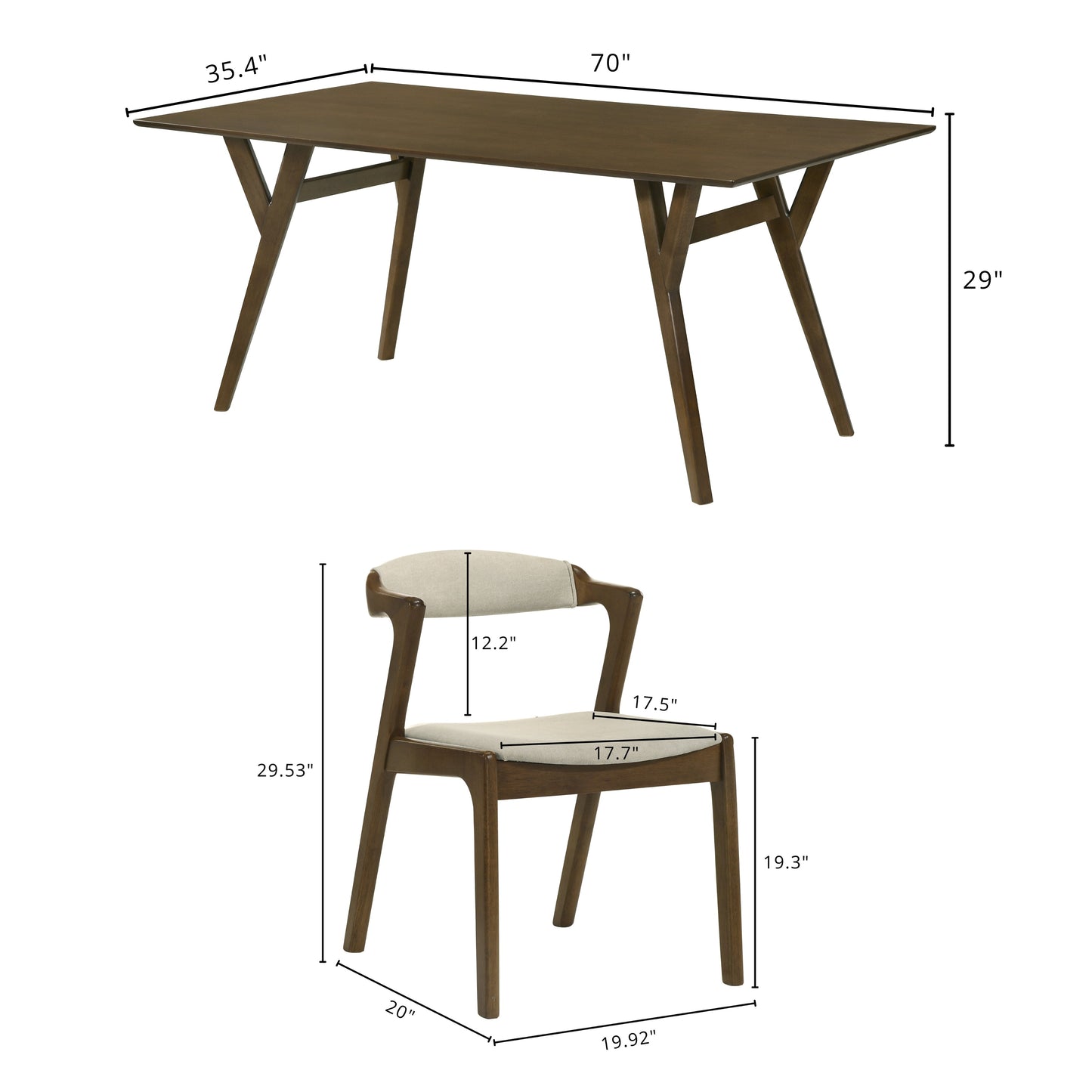 Roundhill Furniture Lavin Modern 5-Piece Dining Set, Walnut Finished Dining Table with 4 Chairs