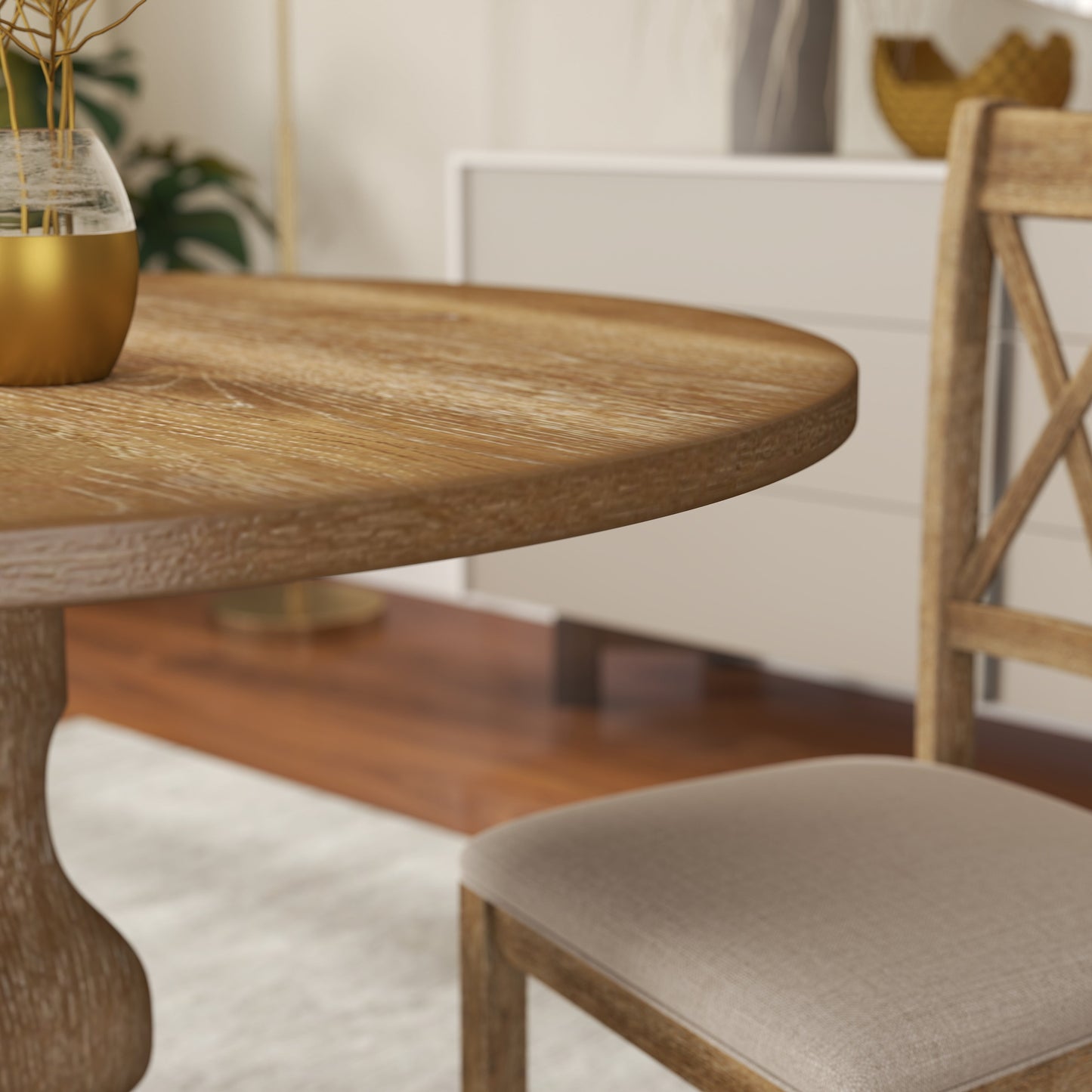 Roundhill Furniture Havre Wood Pedestal Round Dining Table