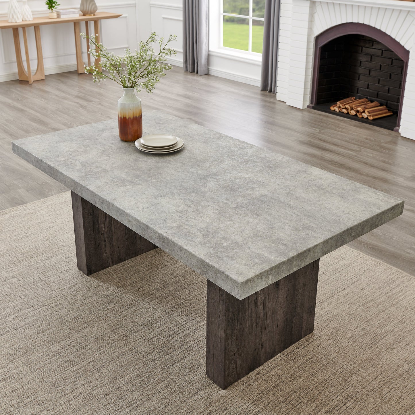 Roundhill Furniture Sorlen Modern 5-Piece Dining Set, 3D Faux Concrete Table with 4 Chairs