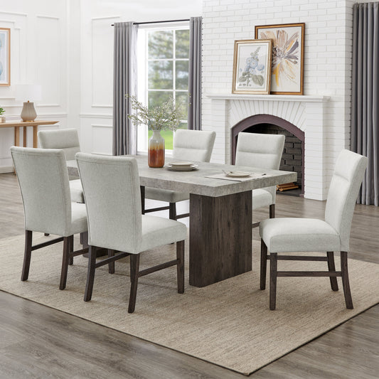 Roundhill Furniture Sorlen Modern 7-Piece Dining Set, 3D Faux Concrete Table with 6 Chairs