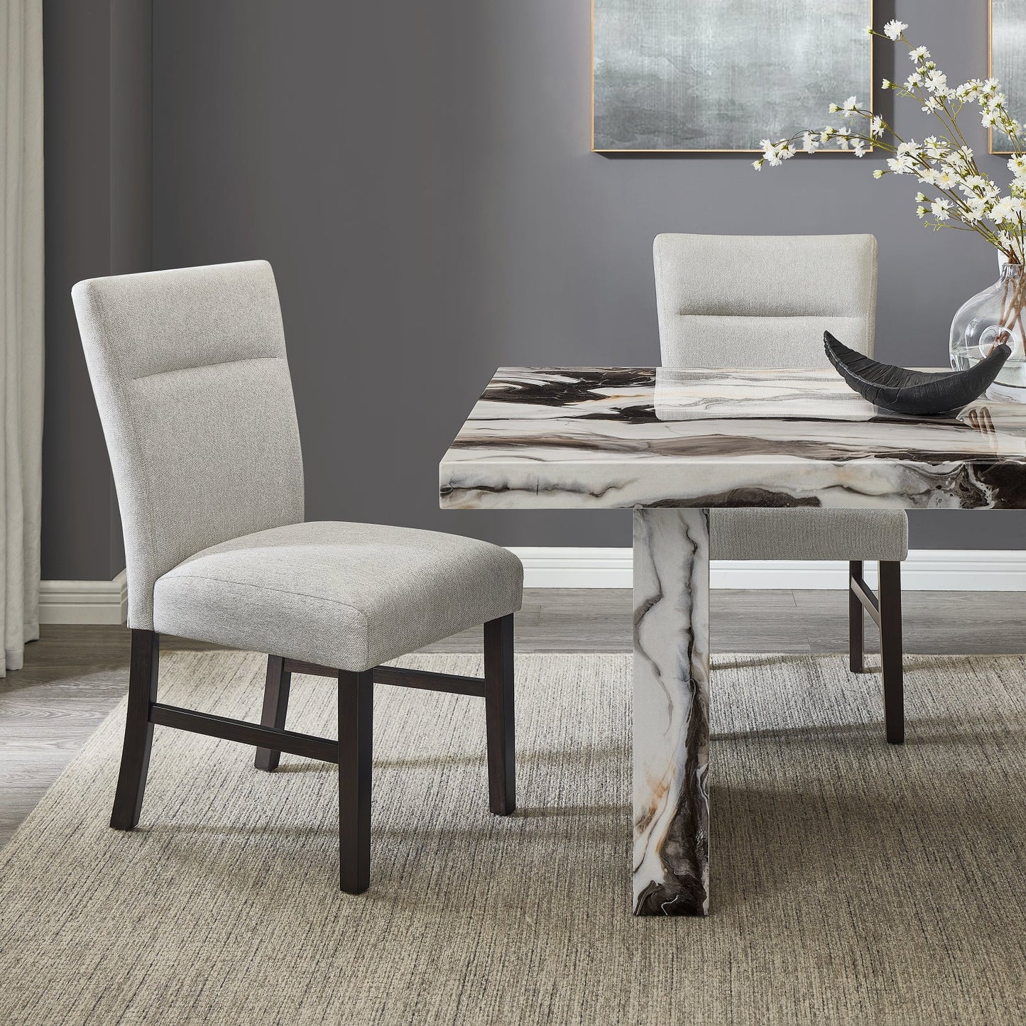Roundhill Furniture Cavira Modern Faux Marble Dining Table with 4 Chairs