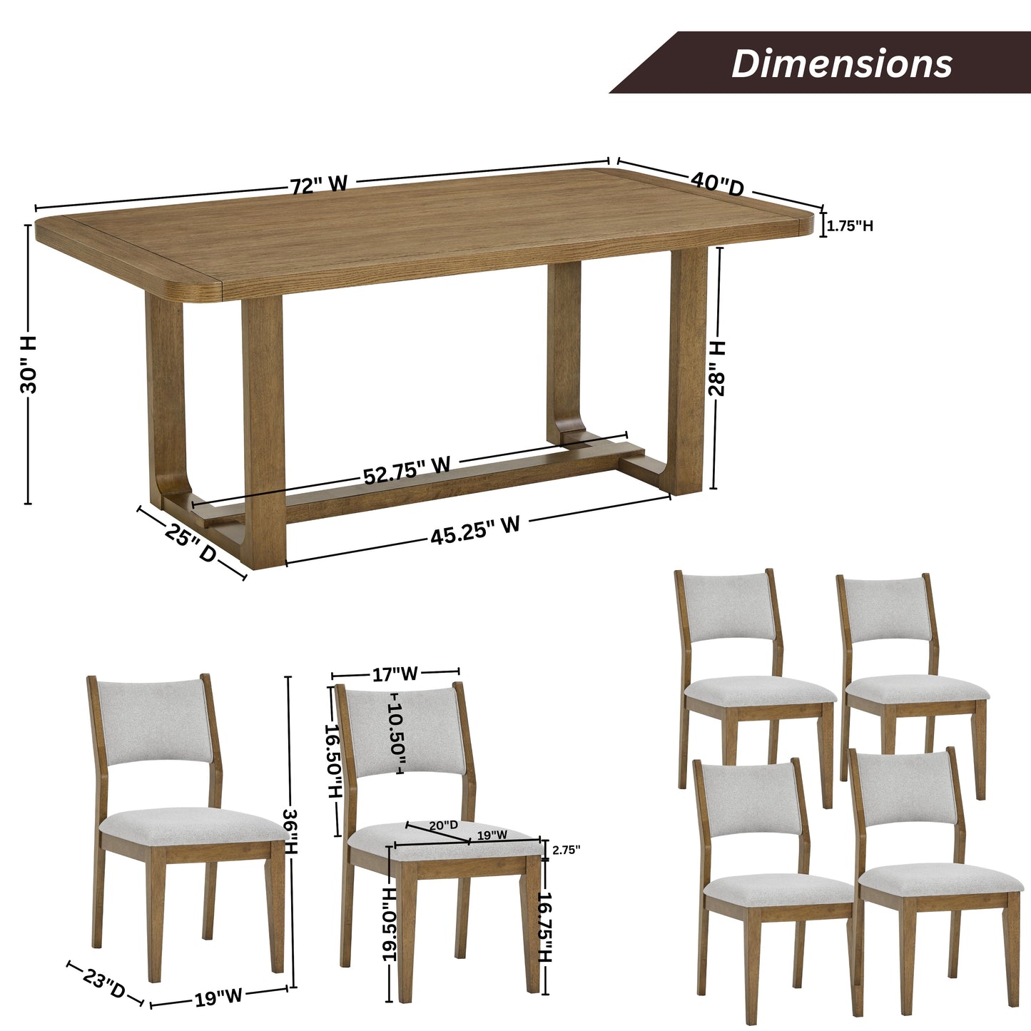 Roundhill Furniture Parker 7-Piece Dining Set, Trestle Dining Table with 6 Stylish Chairs, Light Oak