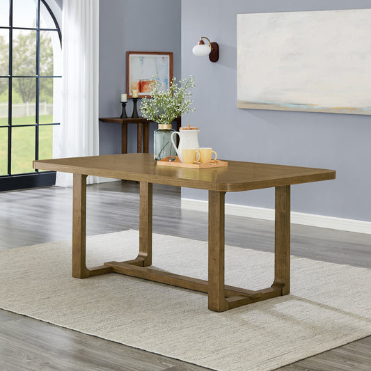 Roundhill Furniture Parker Dining Table, Trestle Base, Light Oak