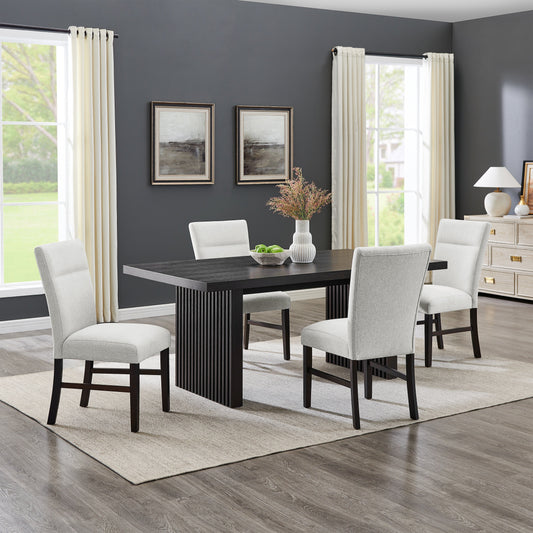 Roundhill Furniture Madison 5-Piece Dining Set, Slat-Fluted Dining Table with 4 Stylish Chairs, Gray