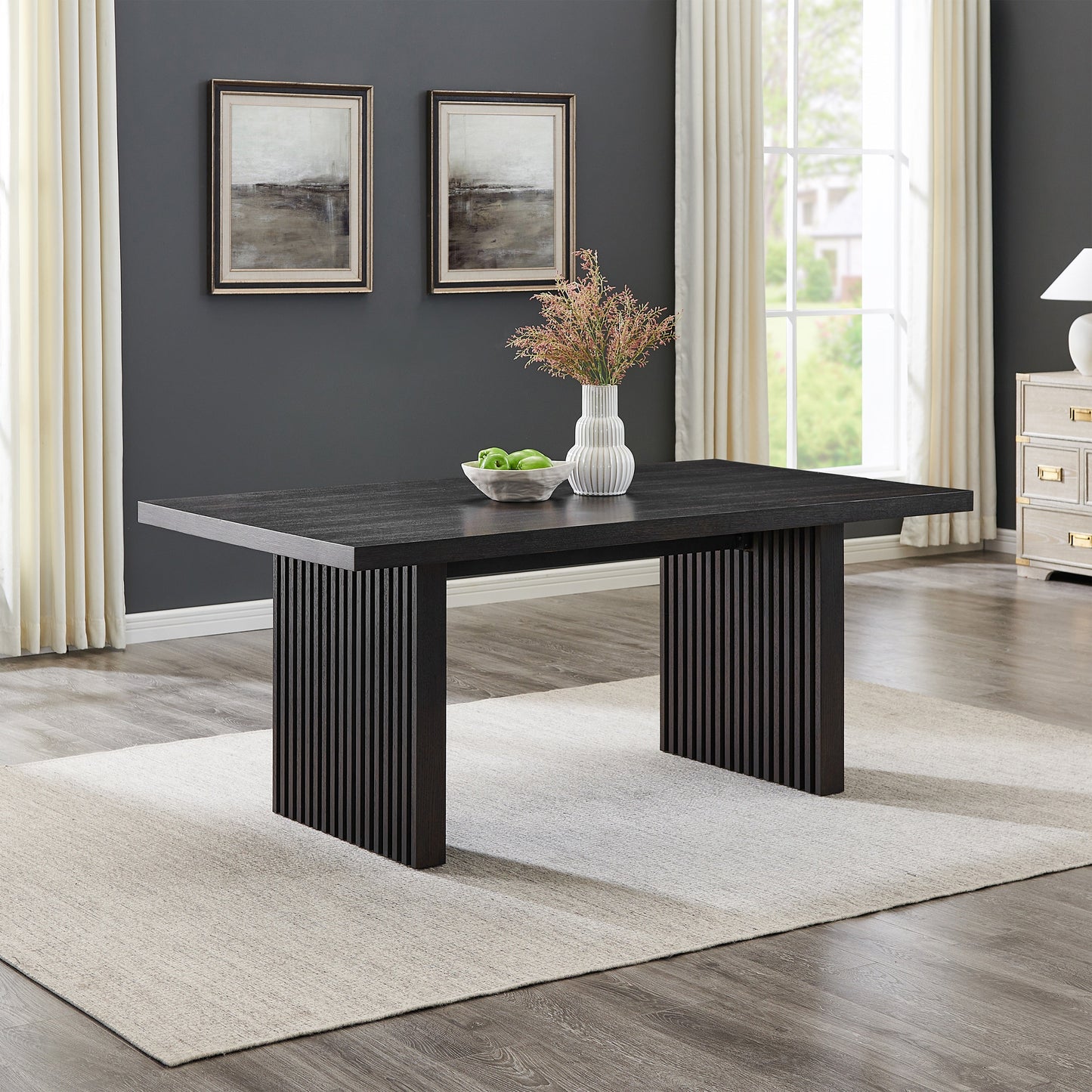 Roundhill Furniture Madison 5-Piece Dining Set, Slat-Fluted Dining Table with 4 Stylish Chairs, Gray