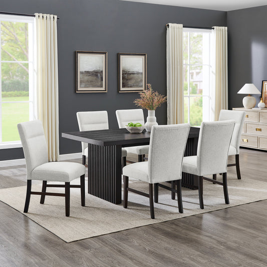 Roundhill Furniture Madison 7-Piece Dining Set, Slat-Fluted Dining Table with 6 Stylish Chairs, Gray