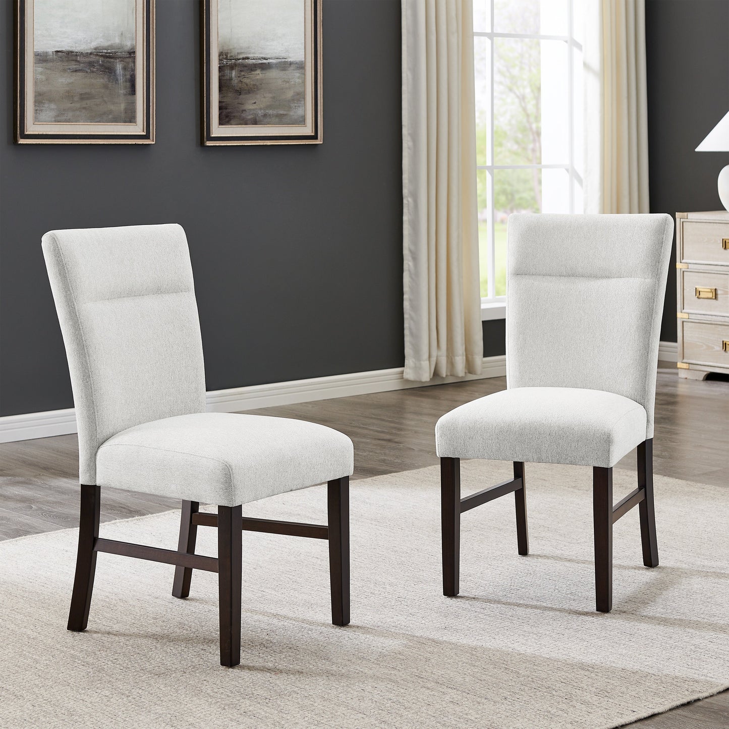Roundhill Furniture Madison 7-Piece Dining Set, Slat-Fluted Dining Table with 6 Stylish Chairs, Gray