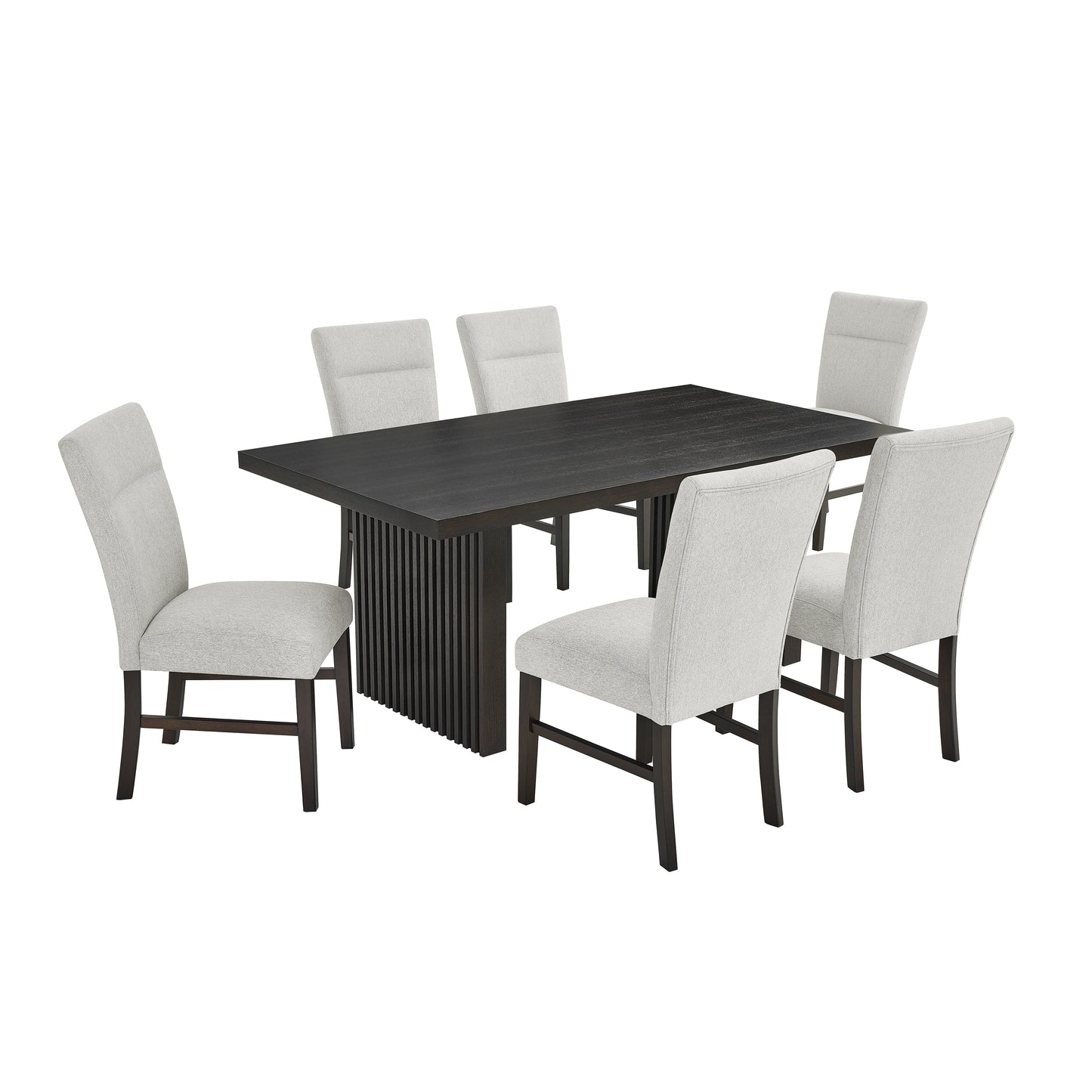Roundhill Furniture Madison 7-Piece Dining Set, Slat-Fluted Dining Table with 6 Stylish Chairs, Gray