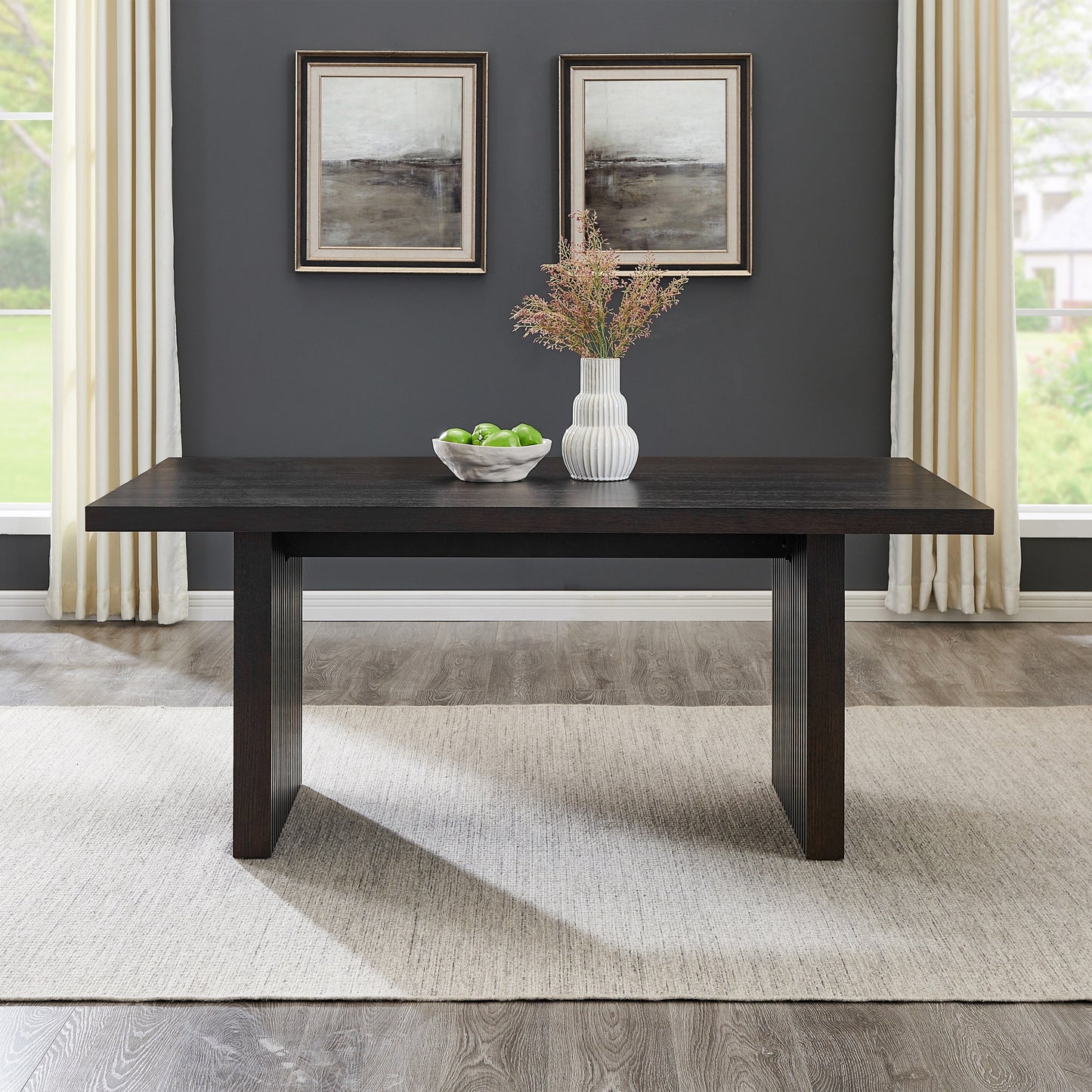 Roundhill Furniture Madison Contemporary Dining Table, Slat-Fluted Base, Espresso